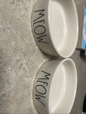 Rae Dunn Cream Ceramic Pet Bowls with MEOW Lettering - Set of 2